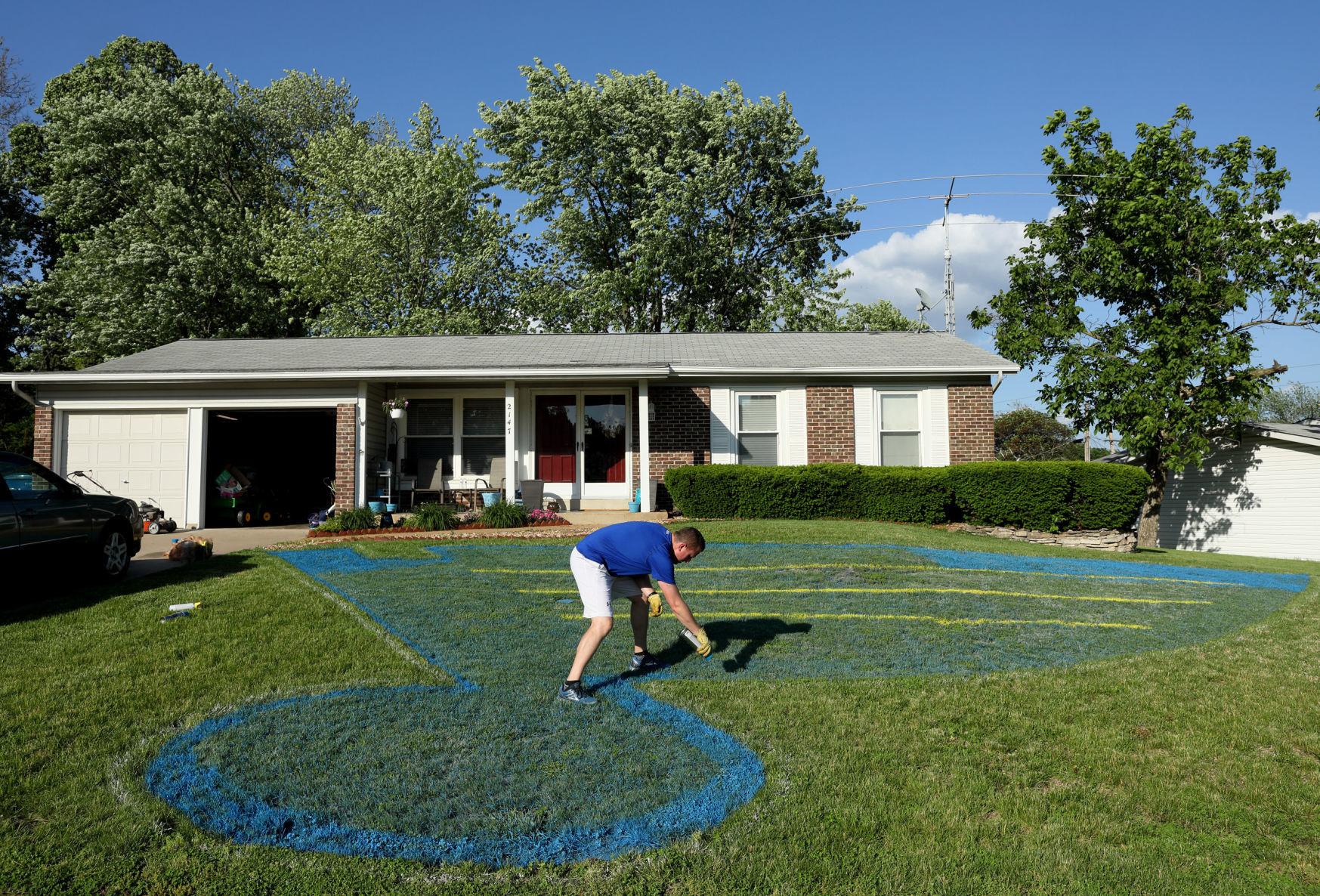 St. Louis Blues fan paints his yard with logo
